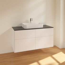 Тумба под раковину Villeroy & Boch Finion 120х50,1 см МДФ белый матовый лак/стекло черное матовое F38200MT