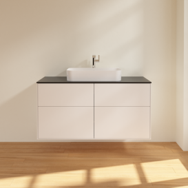 Тумба под раковину Villeroy & Boch Finion 120х50,1 см МДФ белый матовый лак/стекло черное матовое F38200MT