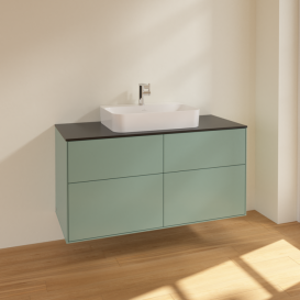 Тумба под раковину Villeroy & Boch Finion 120х50,1 см МДФ оливковый матовый лак/стекло черное матовое F38200GM