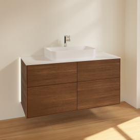 Тумба под раковину Villeroy & Boch Finion 120х50,1 см с подсветкой МДФ шпон грецкого ореха/стекло белое матовое G38100GN