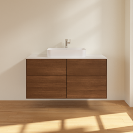 Тумба под раковину Villeroy & Boch Finion 120х50,1 см с подсветкой МДФ шпон грецкого ореха/стекло белое матовое G38100GN