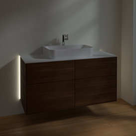 Тумба под раковину Villeroy & Boch Finion 120х50,1 см с подсветкой МДФ шпон грецкого ореха/стекло белое матовое G38100GN