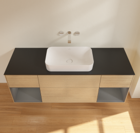 Тумба под раковину Villeroy & Boch Finion 160х50,1 см с подсветкой МДФ шпон дуба/стекло черное матовое G742GKPC