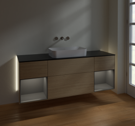 Тумба под раковину Villeroy & Boch Finion 160х50,1 см с подсветкой МДФ шпон дуба/стекло черное матовое G742GKPC