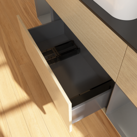 Тумба под раковину Villeroy & Boch Finion 160х50,1 см с подсветкой МДФ шпон дуба/стекло черное матовое G742GKPC