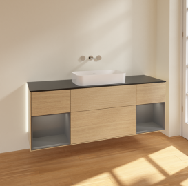 Тумба под раковину Villeroy & Boch Finion 160х50,1 см с подсветкой МДФ шпон дуба/стекло черное матовое G742GKPC