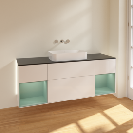 Тумба под раковину Villeroy & Boch Finion 160х50,1 см с подсветкой МДФ глянцевый белый лак/стекло черное матовое G742GMGF