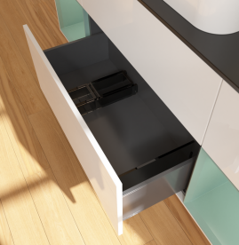 Тумба под раковину Villeroy & Boch Finion 160х50,1 см с подсветкой МДФ глянцевый белый лак/стекло черное матовое G742GMGF