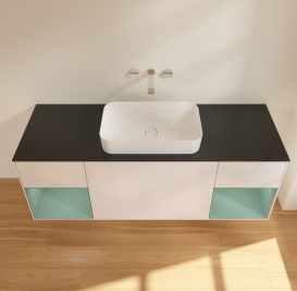 Тумба под раковину Villeroy & Boch Finion 160х50,1 см с подсветкой МДФ глянцевый белый лак/стекло черное матовое G742GMGF