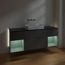 Тумба под раковину Villeroy & Boch Finion 160х50,1 см с подсветкой МДФ антрацит матовый лак/стекло черное матовое G742GMGK