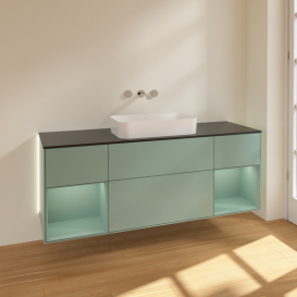 Тумба под раковину Villeroy & Boch Finion 160х50,1 см с подсветкой МДФ оливковый матовый лак/стекло черное матовое G742GMGM