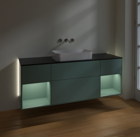 Тумба под раковину Villeroy & Boch Finion 160х50,1 см с подсветкой МДФ оливковый матовый лак/стекло черное матовое G742GMGM