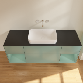 Тумба под раковину Villeroy & Boch Finion 160х50,1 см с подсветкой МДФ оливковый матовый лак/стекло черное матовое G742GMGM