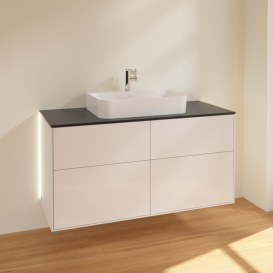 Тумба под раковину Villeroy & Boch Finion 120х50,1 см с подсветкой МДФ глянцевый белый лак/стекло черное матовое G38200GF