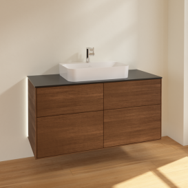 Тумба под раковину Villeroy & Boch Finion 120х50,1 см с подсветкой МДФ шпон грецкого ореха/стекло черное матовое G38200GN