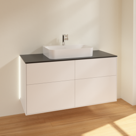 Тумба под раковину Villeroy & Boch Finion 120х50,1 см с подсветкой МДФ белый матовый лак/стекло черное матовое G38200MT