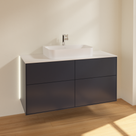Тумба под раковину Villeroy & Boch Finion 120х50,1 см с подсветкой МДФ темно-синий матовый лак/стекло белое матовое G38100HG