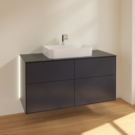 Тумба под раковину Villeroy & Boch Finion 120х50,1 см с подсветкой МДФ темно-синий матовый лак/стекло черное матовое G38200HG