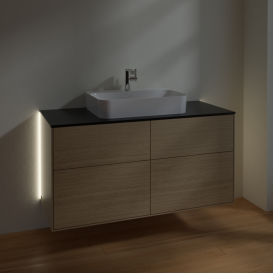 Тумба під раковину Villeroy & Boch Finion 120х50,1 см із підсвічуванням МДФ шпон дуба/скло чорне матове G38200PC