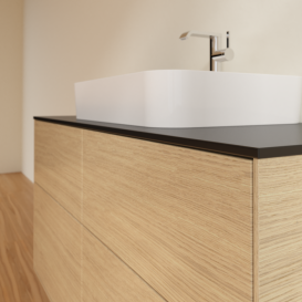 Тумба під раковину Villeroy & Boch Finion 120х50,1 см із підсвічуванням МДФ шпон дуба/скло чорне матове G38200PC