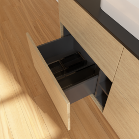 Тумба під раковину Villeroy & Boch Finion 120х50,1 см із підсвічуванням МДФ шпон дуба/скло чорне матове G38200PC