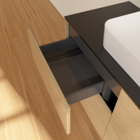 Тумба під раковину Villeroy & Boch Finion 120х50,1 см із підсвічуванням МДФ шпон дуба/скло чорне матове G38200PC