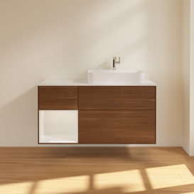 Тумба под раковину Villeroy & Boch Finion 120х50,1 см с подсветкой МДФ шпон грецкого ореха/стекло белое матовое F391GFGN