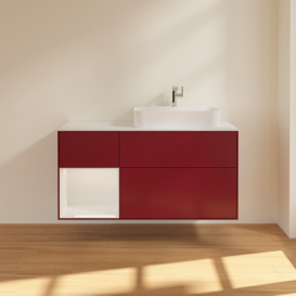 Тумба под раковину Villeroy & Boch Finion 120х50,1 см с подсветкой МДФ пион матовый лак/стекло белое матовое F391GFHB