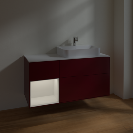 Тумба под раковину Villeroy & Boch Finion 120х50,1 см с подсветкой МДФ пион матовый лак/стекло белое матовое F391GFHB