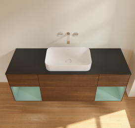 Тумба под раковину Villeroy & Boch Finion 160х50,1 см с подсветкой МДФ шпон грецкого ореха/стекло черное матовое G742GMGN