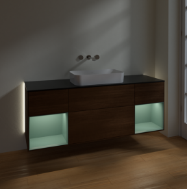 Тумба под раковину Villeroy & Boch Finion 160х50,1 см с подсветкой МДФ шпон грецкого ореха/стекло черное матовое G742GMGN