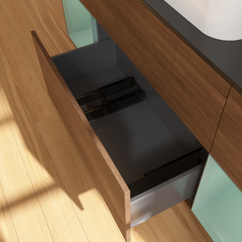 Тумба под раковину Villeroy & Boch Finion 160х50,1 см с подсветкой МДФ шпон грецкого ореха/стекло черное матовое G742GMGN