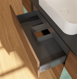 Тумба под раковину Villeroy & Boch Finion 160х50,1 см с подсветкой МДФ шпон грецкого ореха/стекло черное матовое G742GMGN