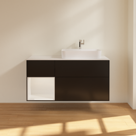 Тумба под раковину Villeroy & Boch Finion 120х50,1 см с подсветкой МДФ черный матовый лак/стекло белое матовое F391GFPD