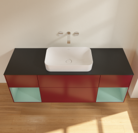 Тумба под раковину Villeroy & Boch Finion 160х50,1 см с подсветкой МДФ пион матовый лак/стекло черное матовое G742GMHB