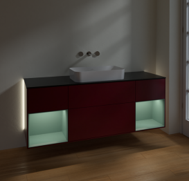 Тумба под раковину Villeroy & Boch Finion 160х50,1 см с подсветкой МДФ пион матовый лак/стекло черное матовое G742GMHB