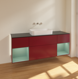 Тумба под раковину Villeroy & Boch Finion 160х50,1 см с подсветкой МДФ пион матовый лак/стекло черное матовое G742GMHB