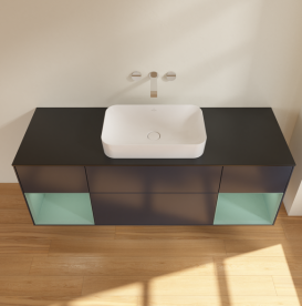 Тумба под раковину Villeroy & Boch Finion 160х50,1 см с подсветкой МДФ темно-синий матовый лак/стекло черное матовое G742GMHG