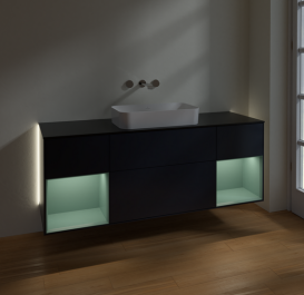 Тумба под раковину Villeroy & Boch Finion 160х50,1 см с подсветкой МДФ темно-синий матовый лак/стекло черное матовое G742GMHG