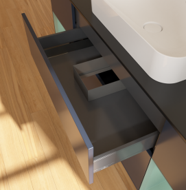 Тумба под раковину Villeroy & Boch Finion 160х50,1 см с подсветкой МДФ темно-синий матовый лак/стекло черное матовое G742GMHG