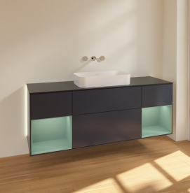 Тумба под раковину Villeroy & Boch Finion 160х50,1 см с подсветкой МДФ темно-синий матовый лак/стекло черное матовое G742GMHG