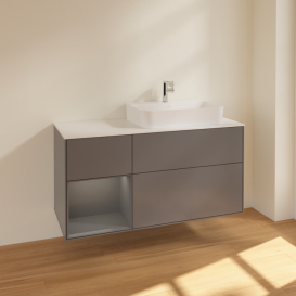 Тумба под раковину Villeroy & Boch Finion 120х50,1 см с подсветкой МДФ антрацит матовый лак/стекло белое матовое F391GKGK