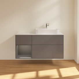 Тумба под раковину Villeroy & Boch Finion 120х50,1 см с подсветкой МДФ антрацит матовый лак/стекло белое матовое F391GKGK