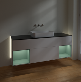 Тумба под раковину Villeroy & Boch Finion 160х50,1 см с подсветкой МДФ белый матовый лак/стекло черное матовое G742GMMT