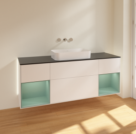 Тумба под раковину Villeroy & Boch Finion 160х50,1 см с подсветкой МДФ белый матовый лак/стекло черное матовое G742GMMT