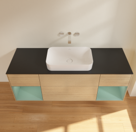 Тумба под раковину Villeroy & Boch Finion 160х50,1 см с подсветкой МДФ шпон дуба/стекло черное матовое G742GMPC