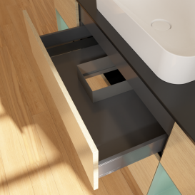 Тумба под раковину Villeroy & Boch Finion 160х50,1 см с подсветкой МДФ шпон дуба/стекло черное матовое G742GMPC