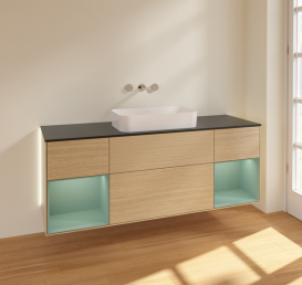 Тумба под раковину Villeroy & Boch Finion 160х50,1 см с подсветкой МДФ шпон дуба/стекло черное матовое G742GMPC