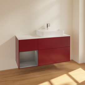 Тумба под раковину Villeroy & Boch Finion 120х50,1 см с подсветкой МДФ пион матовый лак/стекло белое матовое F391GKHB