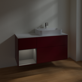 Тумба под раковину Villeroy & Boch Finion 120х50,1 см с подсветкой МДФ пион матовый лак/стекло белое матовое F391GKHB